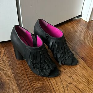 Trina Turk Peep Toe Fringe Leather Booties Size 8